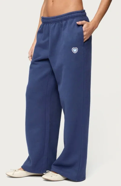 Edikted Glitter Girl Straight Leg Sweatpants In Blue