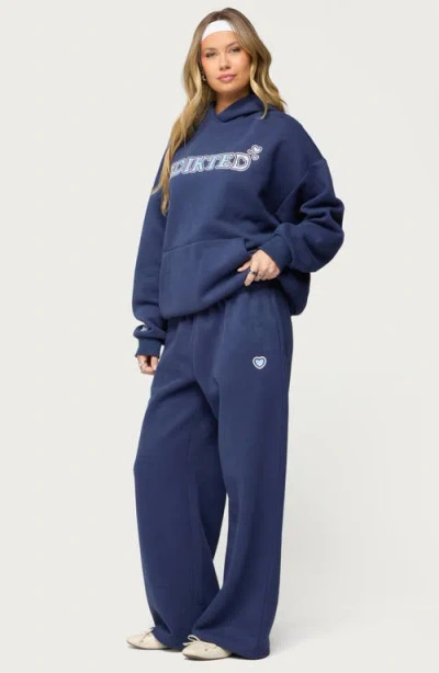 Edikted Glitter Girl Straight Leg Sweatpants In Blue