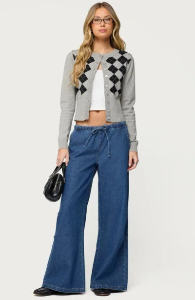 Edikted Vicky Low Rise Wide Leg Drawstring Jeans In Blue