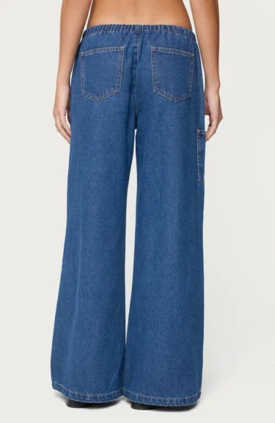 Edikted Vicky Low Rise Wide Leg Drawstring Jeans In Blue