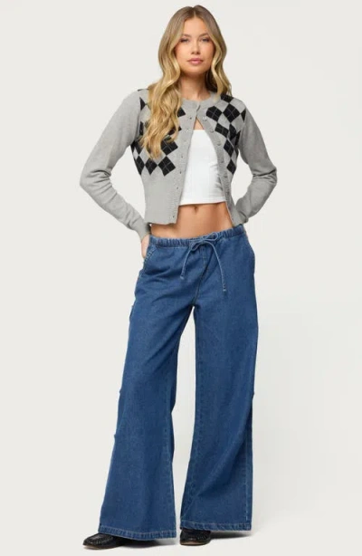Edikted Vicky Low Rise Wide Leg Drawstring Jeans In Blue