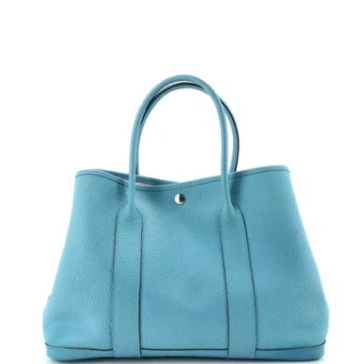 Pre-owned Hermes  Hermes Garden Party Tote Leather 36 In Blue