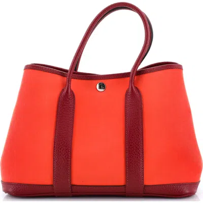 Pre-owned Hermes  Hermes Garden Party Tote Toile And Leather 30 In Orange