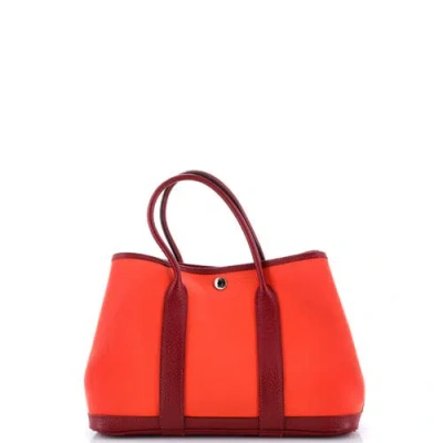 Pre-owned Hermes  Hermes Garden Party Tote Toile And Leather 30 In Orange