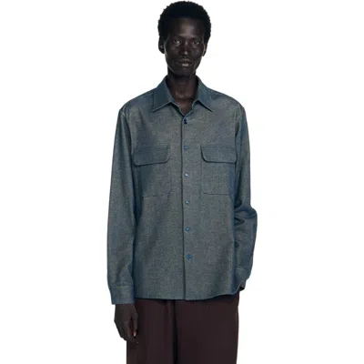 Sandro Relaxed Fit Flannel Overshirt In Blue