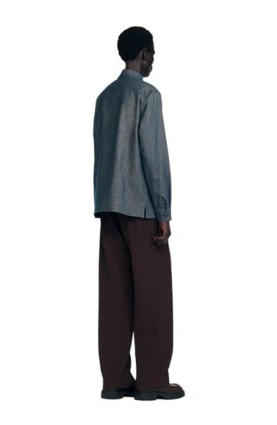 Sandro Relaxed Fit Flannel Overshirt In Blue