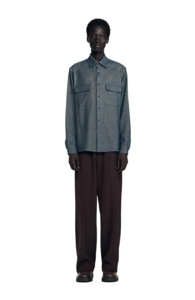 Sandro Relaxed Fit Flannel Overshirt In Blue