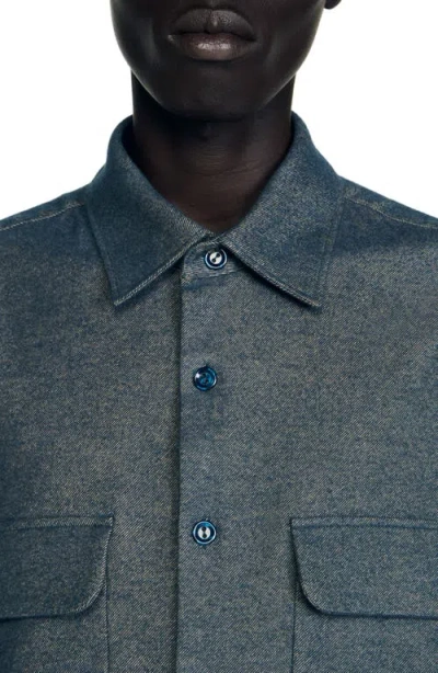 Sandro Relaxed Fit Flannel Overshirt In Blue