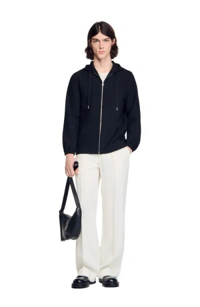 Sandro Hooded Shirt Jacket In Black