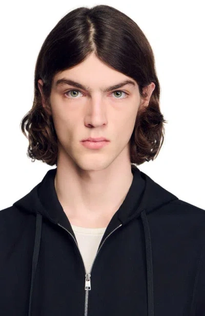 Sandro Hooded Shirt Jacket In Black