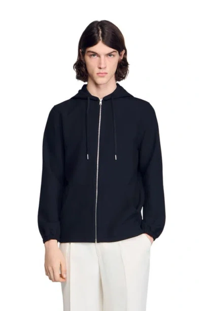 Sandro Hooded Shirt Jacket In Black