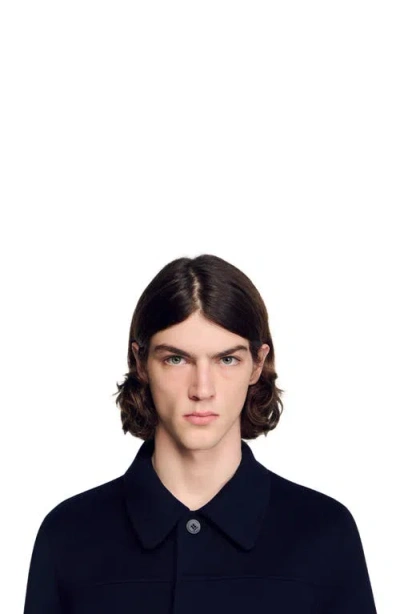 Sandro Wool Jacket With Regular Collar In Blue