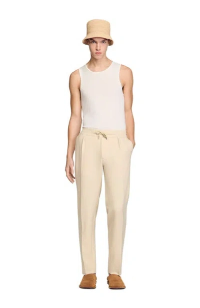 Sandro Mens Oats Drawstring-waist Straight-leg Woven Trousers In Neutral