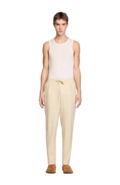 Sandro Mens Oats Drawstring-waist Straight-leg Woven Trousers In Neutral