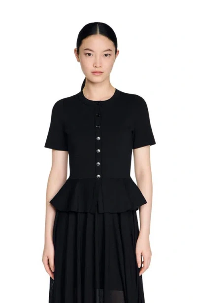 Sandro Womens Black Peplum Short-sleeved Knitted Maxi Dress In Black