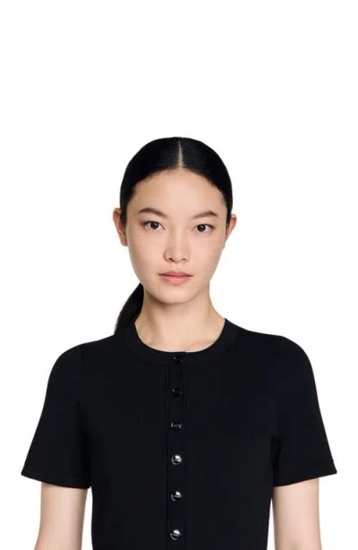 Sandro Womens Black Peplum Short-sleeved Knitted Maxi Dress In Black