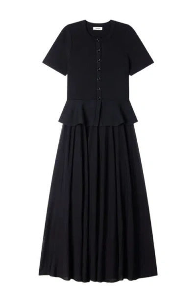 Sandro Womens Black Peplum Short-sleeved Knitted Maxi Dress In Black