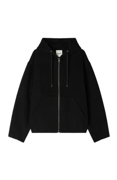 Sandro Hooded Zip-up Wool Jacket In Black