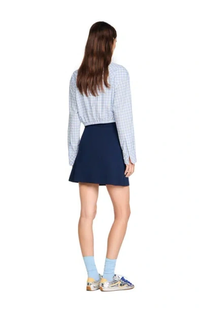 Sandro Short Ribbed Skirt With Press Studs In Blue
