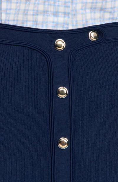 Sandro Short Ribbed Skirt With Press Studs In Blue