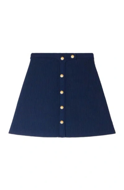 Sandro Short Ribbed Skirt With Press Studs In Blue