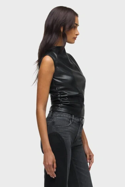 Hudson Jeans Vegan Leather Top W/ Side Seam Ruching In Black