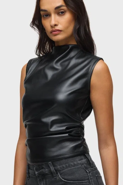 Hudson Jeans Vegan Leather Top W/ Side Seam Ruching In Black