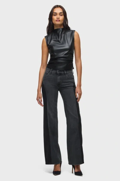 Hudson Jeans Vegan Leather Top W/ Side Seam Ruching In Black