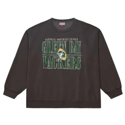 Mitchell & Ness Black Green Bay Packers Downtown Crew Vintage Logo Sweatshirt In Black