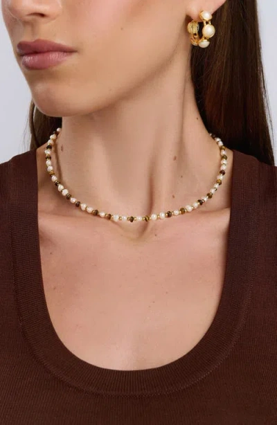 Nialaya Mini Beaded Pearl Tiger Eye Choker In Multi