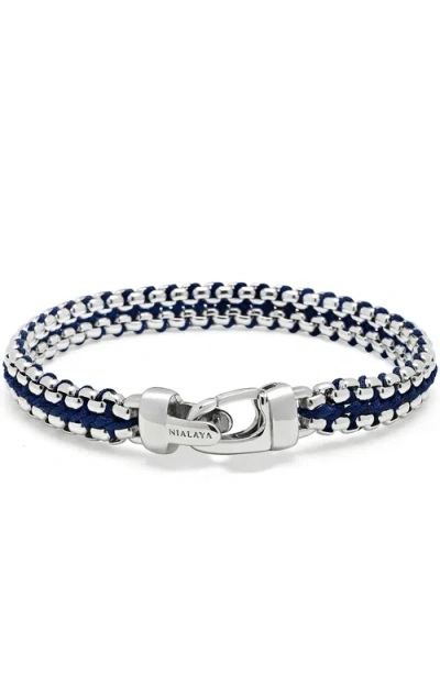Nialaya Navy Woven Box Chain Bracelet In Blue