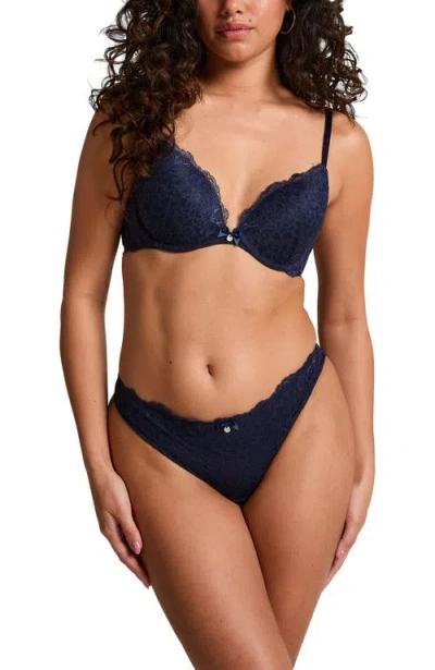 Hunkemoller Hunkemöller Marine Padded Push-up Underwired Bra In Blue