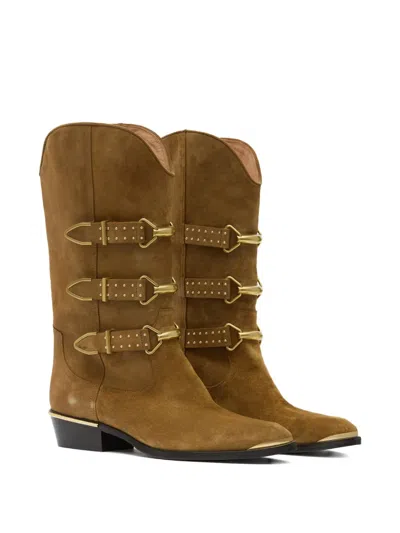 Isabel Marant Mexia Buckle Studded Boots In Brown