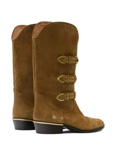 Isabel Marant Mexia Buckle Studded Boots In Brown