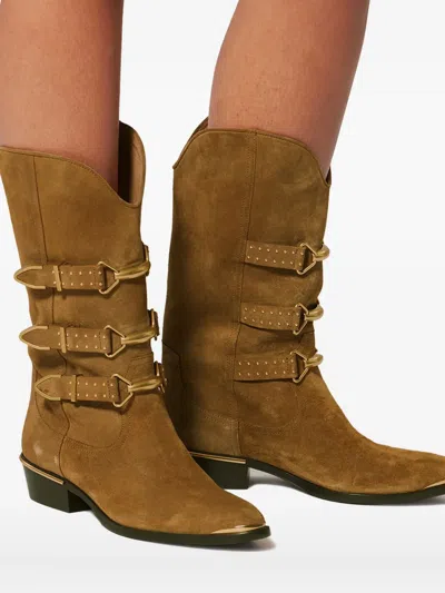 Isabel Marant Mexia Buckle Studded Boots In Brown
