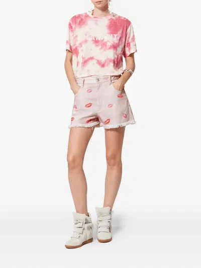 Isabel Marant Étoile Lesia Fringed-hem Lips-print Shorts In Pink