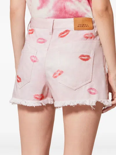 Isabel Marant Étoile Lesia Fringed-hem Lips-print Shorts In Pink