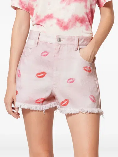 Isabel Marant Étoile Lesia Fringed-hem Lips-print Shorts In Pink