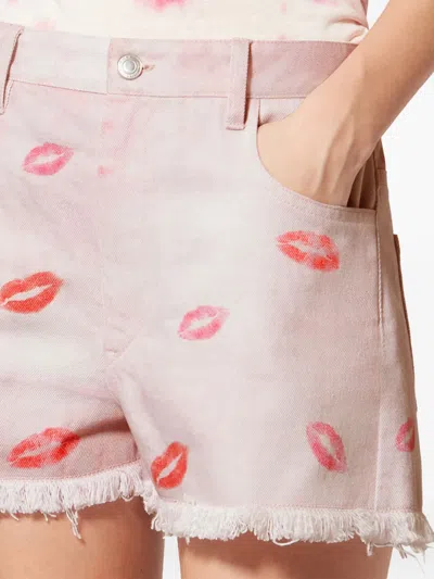 Isabel Marant Étoile Lesia Fringed-hem Lips-print Shorts In Pink