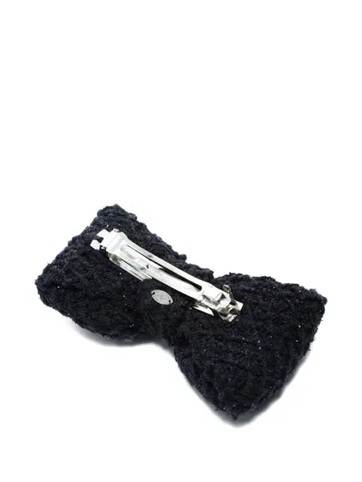 Pre-owned Chanel 2022 Tweed Cc Hair Clip In Black