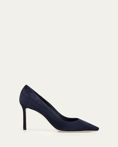 Jimmy Choo 85mm Romy Suede Pointed-toe Pumps In Blue
