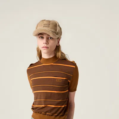 Miu Miu Shearling Baseball Cap In Brown