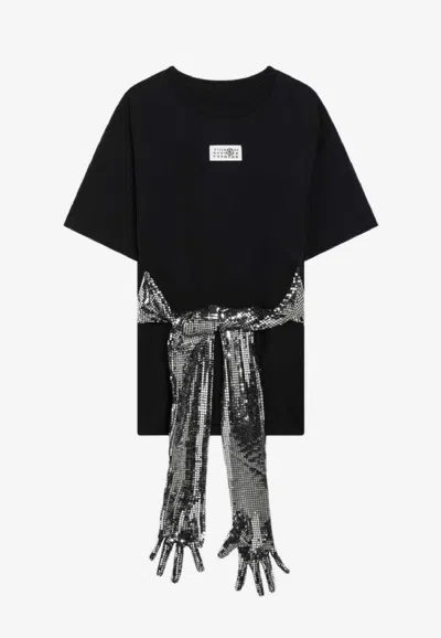 Mm6 Maison Margiela Short-sleeve Black T-shirt With Disco-style Gloves