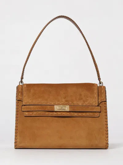Tory Burch Lee Radziwill Large Leather-trimmed Whipstitched Suede Shoulder Bag In Brown