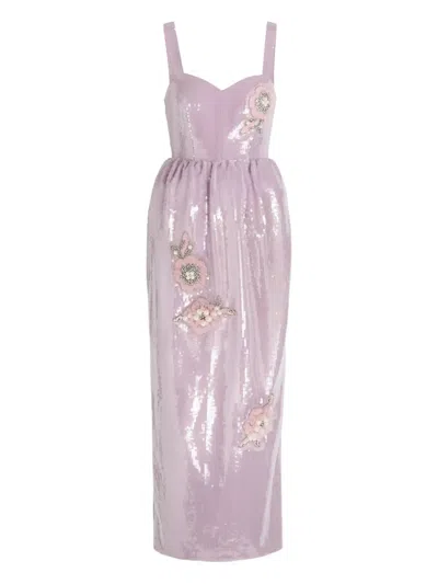 Huishan Zhang Sequin Floral Midi Dress In Pink
