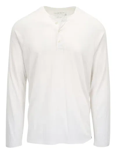 Faherty Buttoned Long-sleeve Henley T-shirt In White