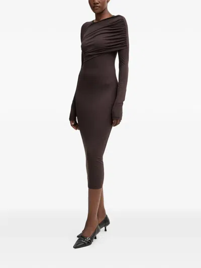 Aniye By Mavis Draped Long-sleeved Midi Dress In Brown