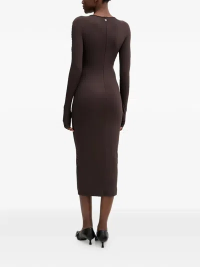 Aniye By Mavis Draped Long-sleeved Midi Dress In Brown