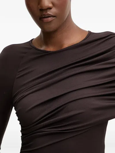 Aniye By Mavis Draped Long-sleeved Midi Dress In Brown