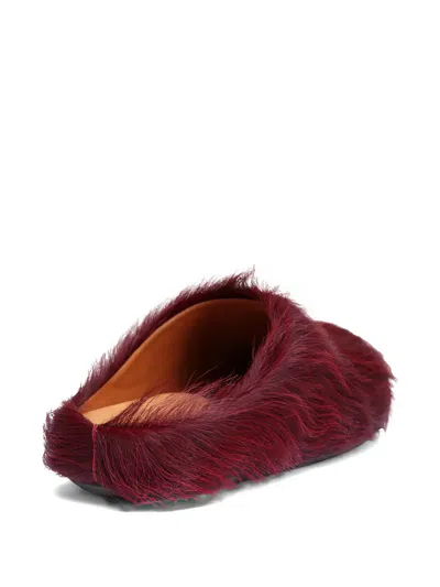 Marni Calf-hair Mules In Burgundy